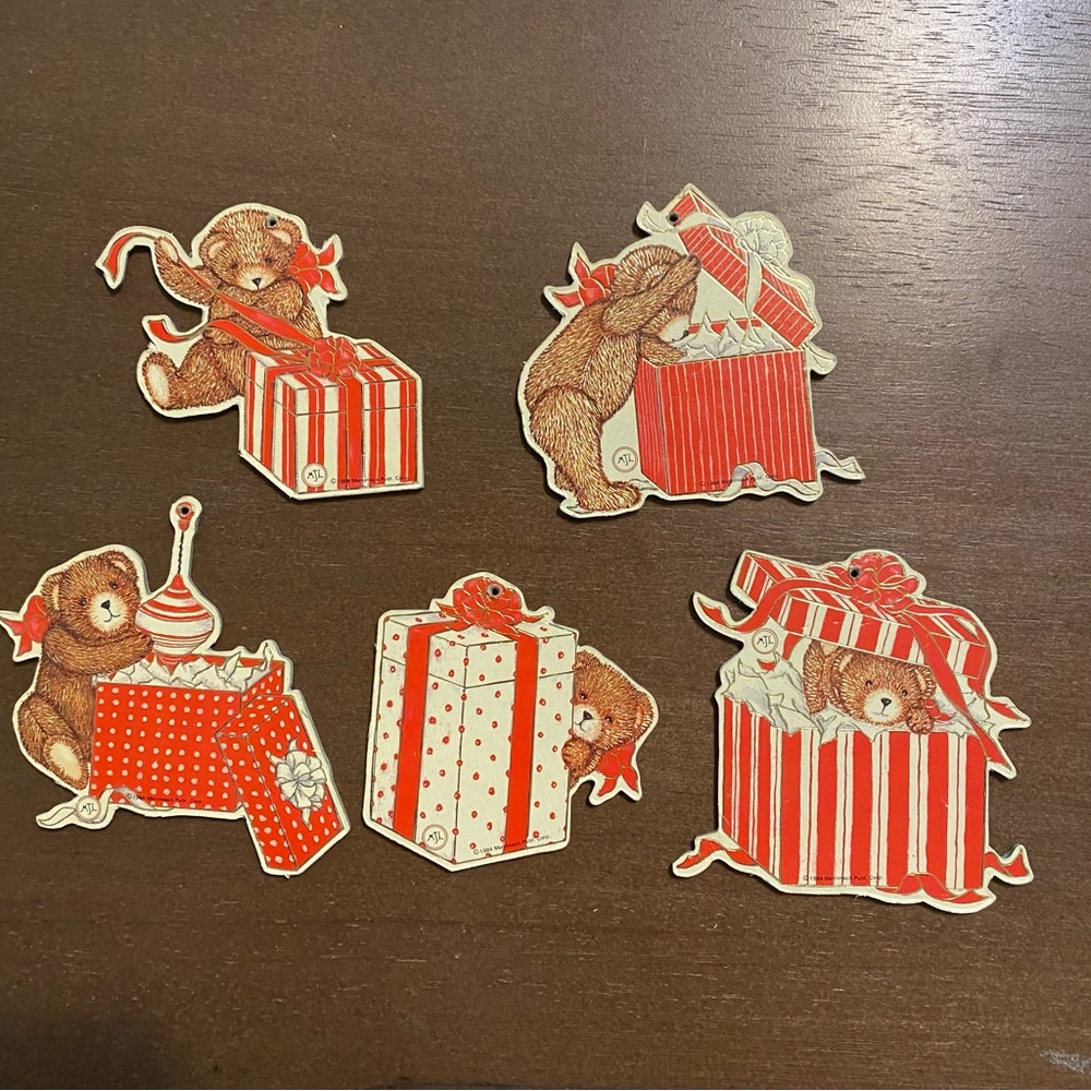 Vintage Merrimack Publishing 1984 Die cut Gold Stamped Teddy Bear Ornaments